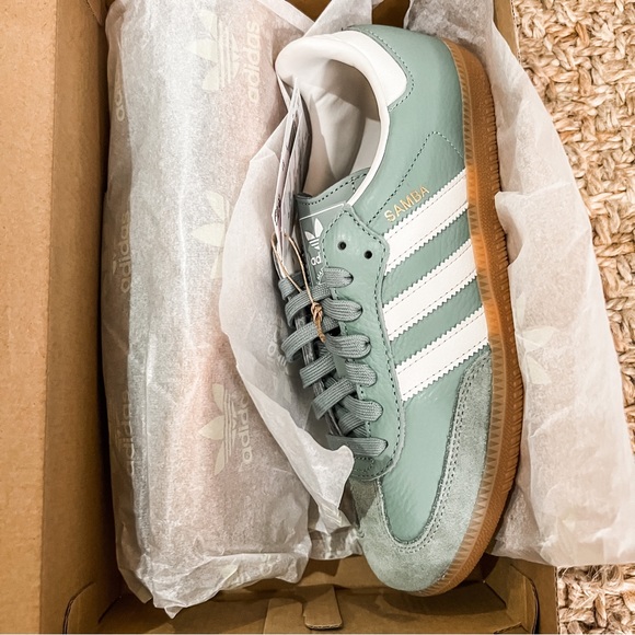 NWT Adidas Samba OG Originals Silver Green Sneakers Size Women’s 6.5 - Picture 7 of 15